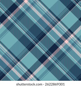 Regular seamless pattern check, scrapbook background fabric tartan. Pop textile plaid texture vector in cyan and dark colors palette.