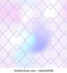 Regular seamless pattern on light pink background. Iridescent gradient mesh. Ar deco geometric ornament. Trendy modern pattern square tile. Soft color print for modern decor. Unicorn style wallpaper