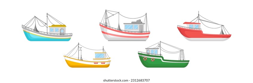 Regular Ship with Cabin and Mast as Water Transport Vector Set