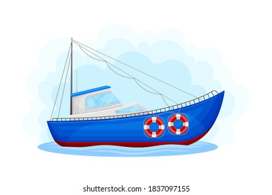Regular Ship with Cabin as Water Transport Vector Illustration
