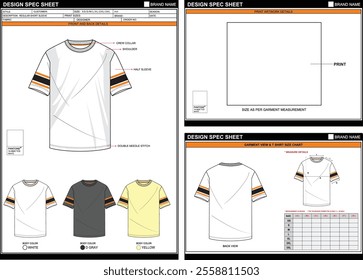 REGULAR SHORT SLEEVE EASY EDITABLE EMPTY TECHPACK MEASUREMENT LAYOUT TEMPLATE DESIGN