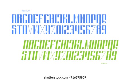 regular and slanted style alphabet letters and numbers. vector font type design. vintage lettering symbols. stylized, italics typesetting. classic typeface template