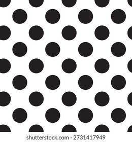 Schwarze Polka-Punkte mit regelmäßigem Abstand, nahtloses monochromes Vektormuster für professionelle Druckdienste.
