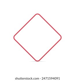 Regular squared rhombus red thin metallic frame smooth angled modern design front view realistic vector illustration. Symmetric minimalist cube boundary presentation premium basic foundation framework