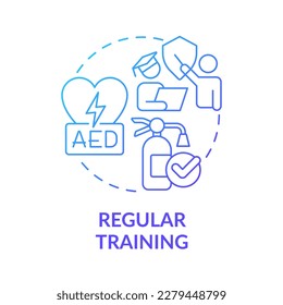 Regular training blue gradient concept icon. Employee education. Minimizing occupational injuries tip abstract idea thin line illustration. Isolated outline drawing. Myriad Pro-Bold font used