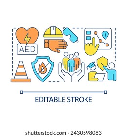 Regular training concept icon. Employee informing. Safety course. Avoiding workplace injuries tip abstract idea thin line illustration. Isolated outline drawing. Editable stroke. Arial font used