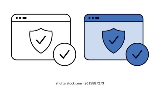 Regular update icon in outline and color style, showing a web browser with a shield and checkmark symbol to indicate secure updates.
