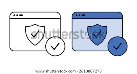 Regular update icon in outline and color style, showing a web browser with a shield and checkmark symbol to indicate secure updates.