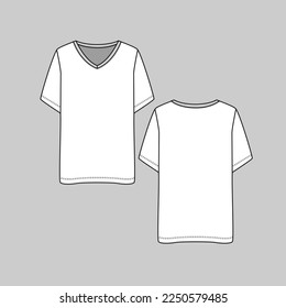 Regular V Neck Short Sleeve T shirt top Oversized loose fit Fashion Clothing flat sketch template