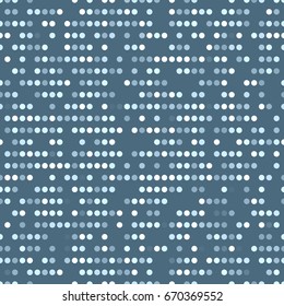 Regular vectorial texture from light-blue ordered circles with random spaces on a blue background. Punch card stile.