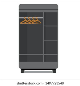 Regular wardrobe in black color, furniture in flat style. Can be used for interior design inside bedroom. A vector of cupboard.