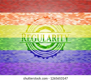 Regularity emblem on mosaic background with the colors of the LGBT flag