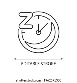 Regularity Linear Icon. Sleep Schedule. Nighttime On Clock. Bedtime On Watch Dial. Thin Line Customizable Illustration. Contour Symbol. Vector Isolated Outline Drawing. Editable Stroke