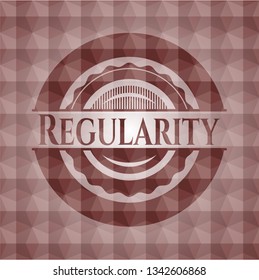 Regularity red seamless badge with geometric background.