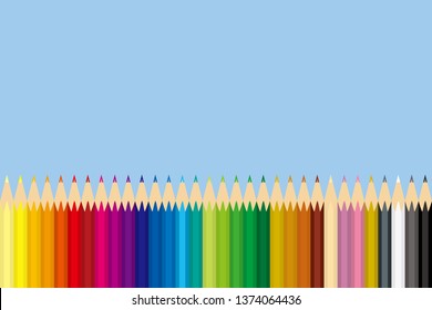 Regularly arranged colored pencils background(blue) | colored pencils set | plain background | vector data