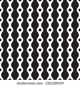 Regularly repeating geometrical pattern with vertical dotted and wavy stripes. Modern stylish texture. Design element for prints, decoration, fabric, cloth, covers, linens. Vector seamless background.