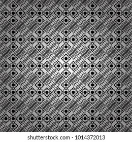 Regularly repeating tiles grids with black, white and gray dots, polygons, hexagons, rhombuses, difficult polygonal outline shapes. Stylish geometric seamless pattern. Modern vector linear ornament.