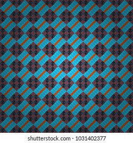 Regularly repeating tiles grids with blue, red and black dots, polygons, hexagons, rhombuses, difficult polygonal outline shapes. Stylish geometric seamless pattern. Modern vector linear ornament.