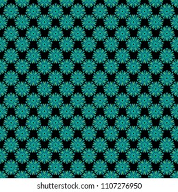 Regularly repeating tiles grids with blue, red and green dots, polygons, hexagons, rhombuses, difficult polygonal outline shapes. Stylish geometric seamless pattern. Modern vector linear ornament.