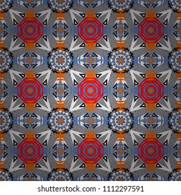 Regularly repeating tiles grids with gray, blue and white dots, polygons, hexagons, rhombuses, difficult polygonal outline shapes. Stylish geometric seamless pattern. Modern vector linear ornament.