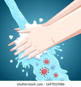 Regularly wash your hands with soap and water to keep away coronavirus, COVID-19 prevention illustration