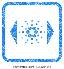 Regulate Cardano rubber seal stamp watermark. Icon vector symbol with grunge design and dust texture inside rounded square frame. Scratched blue emblem on a white background.