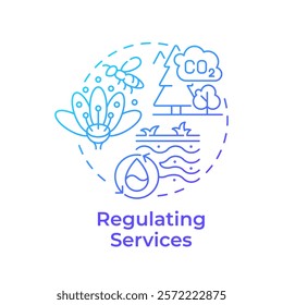 Regulating services blue gradient concept icon. Ecosystem service. Pollination, carbon sequestration. Round shape line illustration. Abstract idea. Graphic design. Easy to use in article