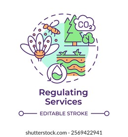 Regulating services multi color concept icon. Ecosystem service. Pollination, carbon sequestration. Round shape line illustration. Abstract idea. Graphic design. Easy to use in article