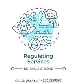 Regulating services soft blue concept icon. Ecosystem service. Pollination, carbon sequestration. Round shape line illustration. Abstract idea. Graphic design. Easy to use in article