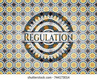Regulation arabic style emblem. Arabesque decoration.