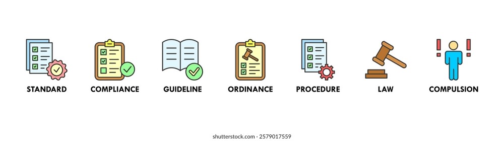 Regulation banner web icon vector illustration concept with icon of standard, compliance, guideline, ordinance, procedure, law and compulsion