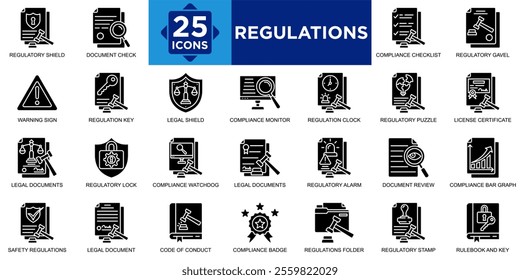 regulation, business, law, legal, compliance, technology icon set. Outline icons collection. Simple vector illustration