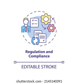 Regulation and compliance concept icon. Business challenge abstract idea thin line illustration. Employee protection. Isolated outline drawing. Editable stroke. Arial, Myriad Pro-Bold fonts used