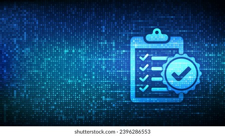 Regulation Compliance icon made with binary code. Reg Tech financial control background. Compliance rules. Law regulation policy. Digital code matrix background with digits 1.0. Vector Illustration.