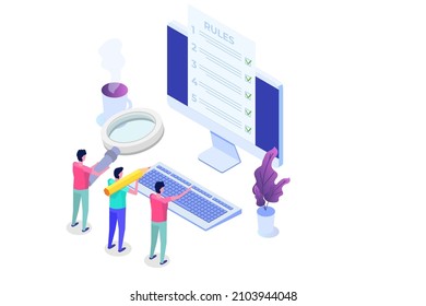 Regulation Compliance, list of rules law isometric concept.  Vector Illustrations