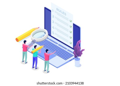 Regulation Compliance, list of rules law isometric concept.  Vector Illustrations