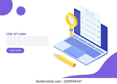 Regulation Compliance, list of rules law isometric concept.  Vector Illustrations