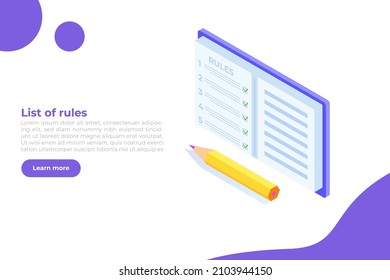 Regulation Compliance, list of rules law isometric concept.  Vector Illustrations