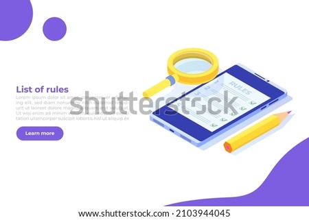 Regulation Compliance, list of rules law isometric concept.  Vector Illustrations