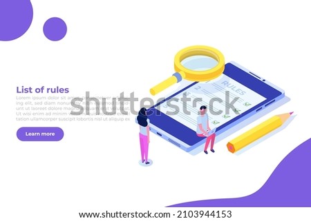 Regulation Compliance, list of rules law isometric concept.  Vector Illustrations