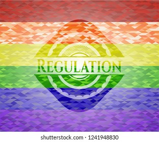 Regulation emblem on mosaic background with the colors of the LGBT flag