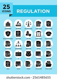 Regulation icon collection set. Containing design law, regulation, legal, compliance, management, business	