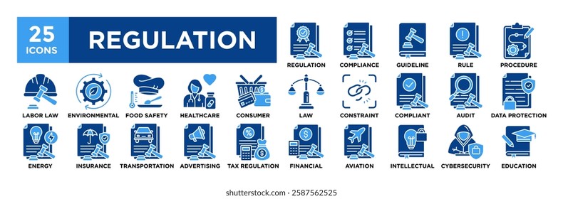 Regulation icon collection set. Containing design Standard Regulation, Compliance, Guideline, Rule, Procedure	