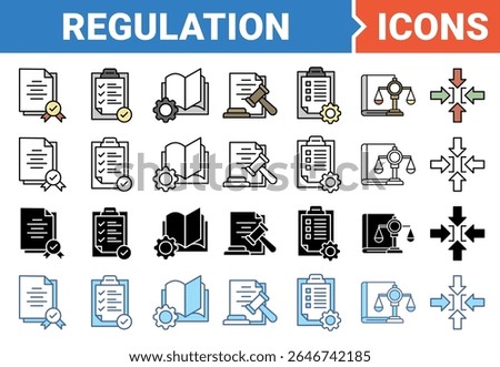 Regulation icon set with multiple style collection.