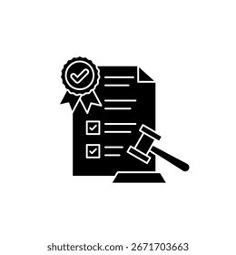 Conjunto de iconos de regulación. Reglas e iconos de la ley. Iconos de cumplimiento normativo y acceso al mercado. Símbolo de testamento. Compruebe los iconos de marca. Ilustración vectorial	