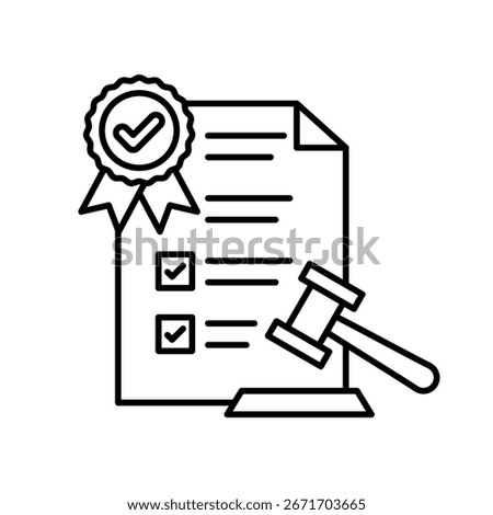 Regulation icon set. Rules and law icons. Regulatory compliance and market access icons. Probate symbol. Check mark icons. Vector Illustration	