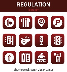 regulation icon set. Vector  illustrations related with Traffic signal, Referee and Parking sign