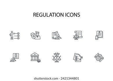 Conjunto de iconos de regulación.vector.Curso editable.Signo de estilo lineal para usar diseño web,logotipo.Ilustración de símbolo.