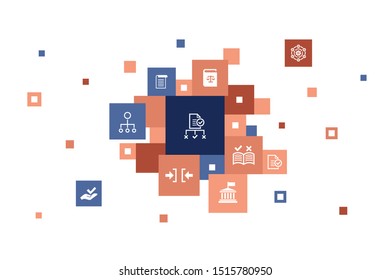 regulation Infographic 10 steps pixel design.compliance, standard, guideline, rules icons