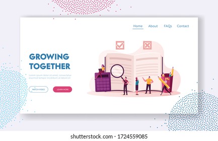 Regulation Landing Page Template. Tiny Characters Write Rules in Checklist with Law Information. Society Guidelines and Strategy for Company Order and Restrictions. Cartoon People Vector Illustration